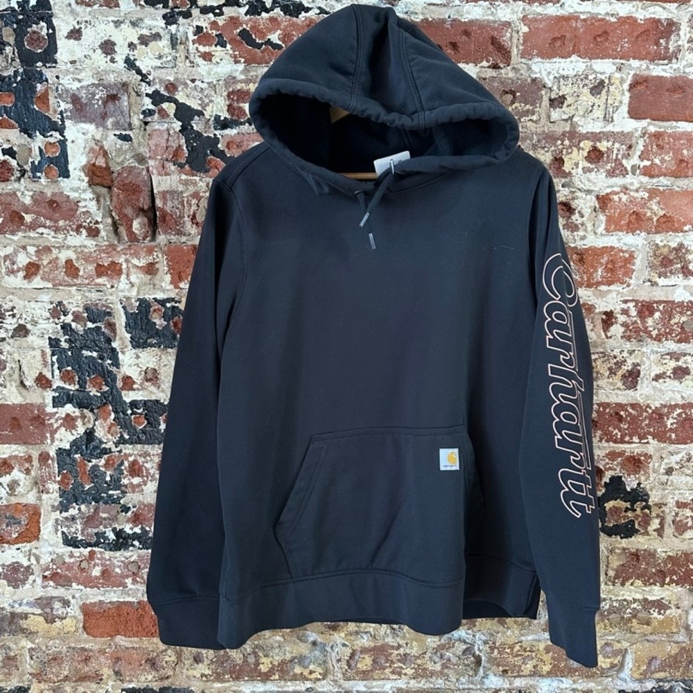 Carhartt Womens Large Black Hoodie Midweight Sleeve Logo